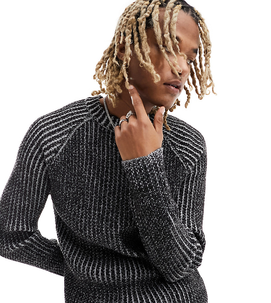 Reclaimed Vintage plated rib knitted jumper in charcoal-Grey