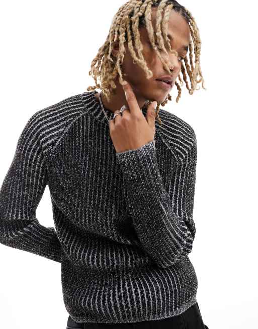 Reclaimed Vintage plated rib knitted jumper in charcoal