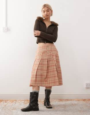 Reclaimed Vintage Pleated Twill Midi Skirt In Blue