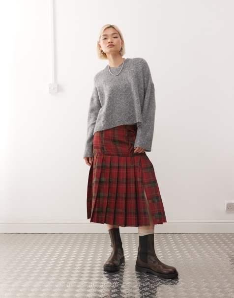 Reclaimed Vintage - Plisseret midi-kilt med tern - view 1