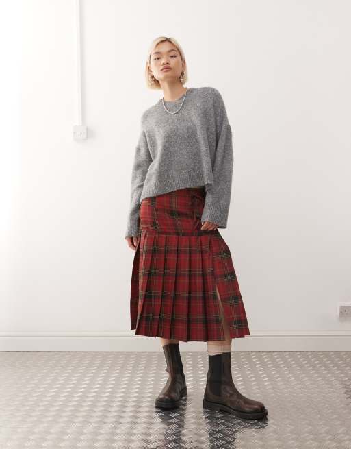 Reclaimed Vintage - Plisseret midi-kilt med tern