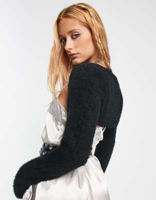 Dames Bolero Bolero Cropped Vest, Pluizige Fleece Gebreide Vesten Open Voorkant Dames Trui Jas Herfst Winter Elegante Zachte Gebreide Trui Trui Schouderophalen Vest Tops, Abrikoos, One Size Fits S