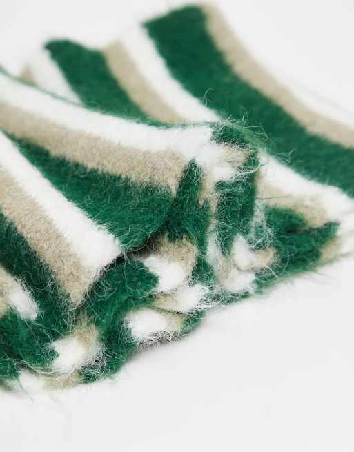 Reclaimed Vintage - Pluizige gestreepte uniseks sjaal in groen, 2 van 3