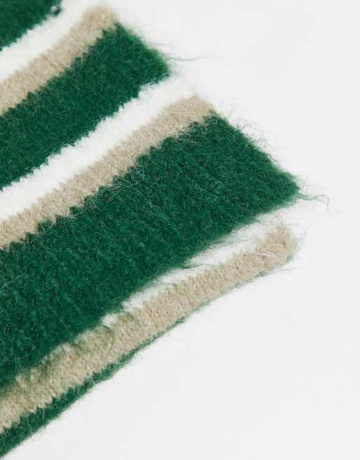 Reclaimed Vintage - Pluizige gestreepte uniseks sjaal in groen, 3 van 3