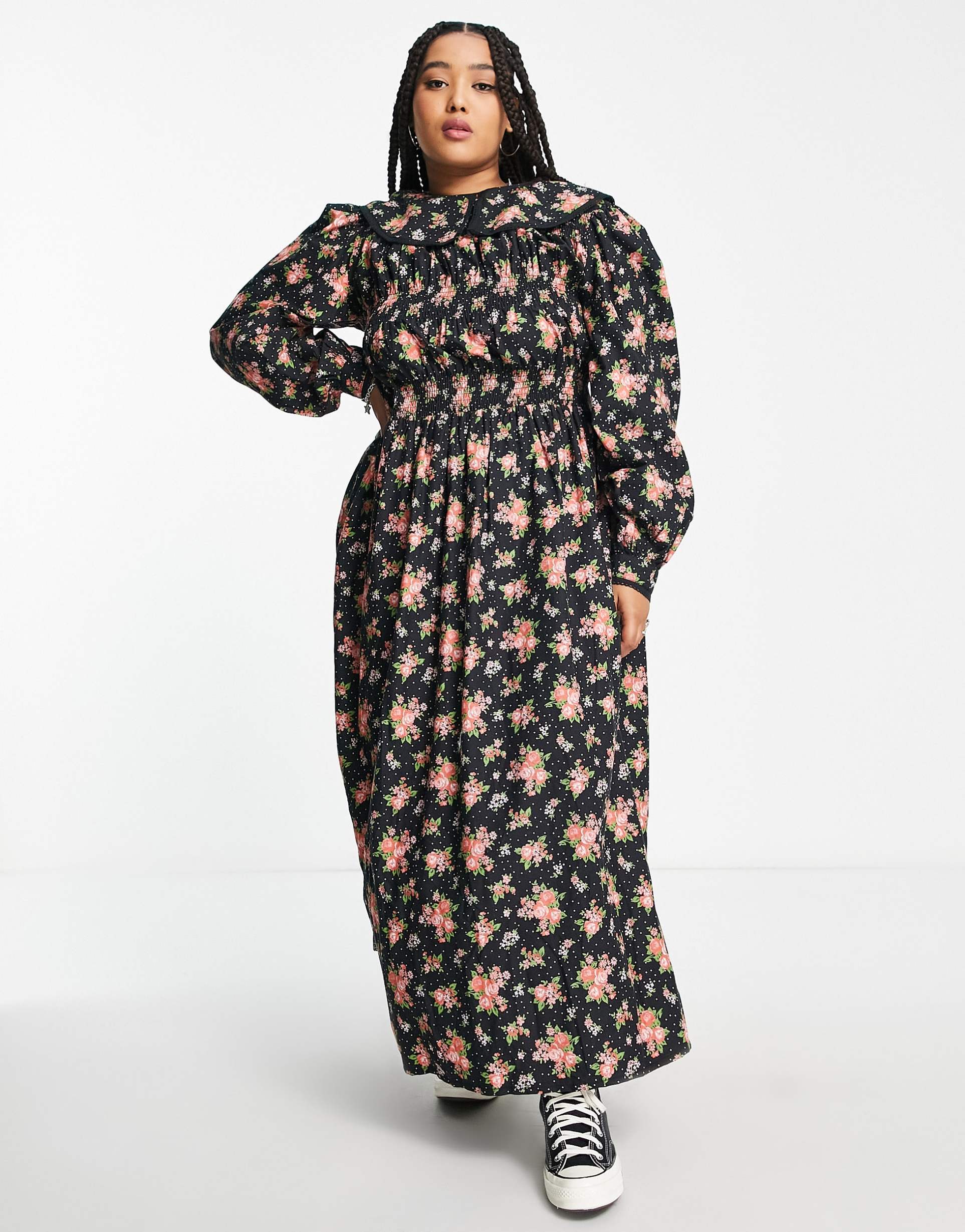 Reclaimed Vintage plus collar smock maxi in floral print view 2