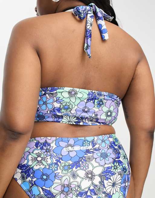 Reclaimed Vintage PLUS halter bikini top in blue floral print ASOS