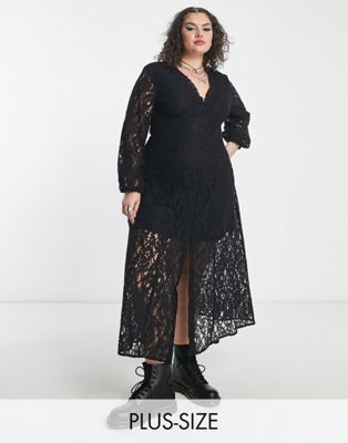 Reclaimed Vintage Plus lace midi dress in black