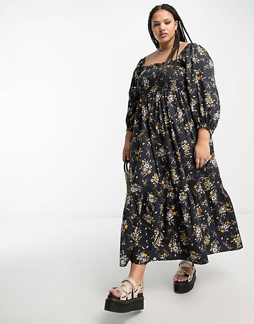 prijs Zeeanemoon Hesje Reclaimed Vintage Plus - Maxi-jurk in zwart met bloemenprint | ASOS