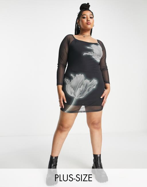 Black sheer dress plus size shop
