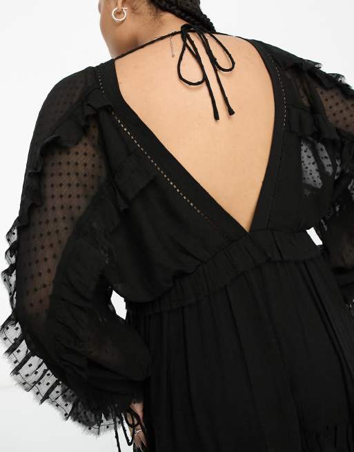 Reclaimed Vintage plus ruffle smock dress in black | ASOS