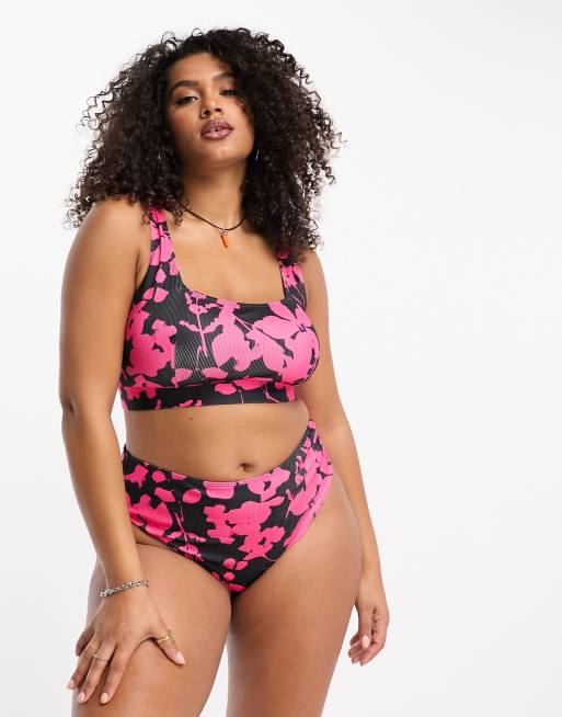 Reclaimed Vintage PLUS bikini set in pop pink floral print