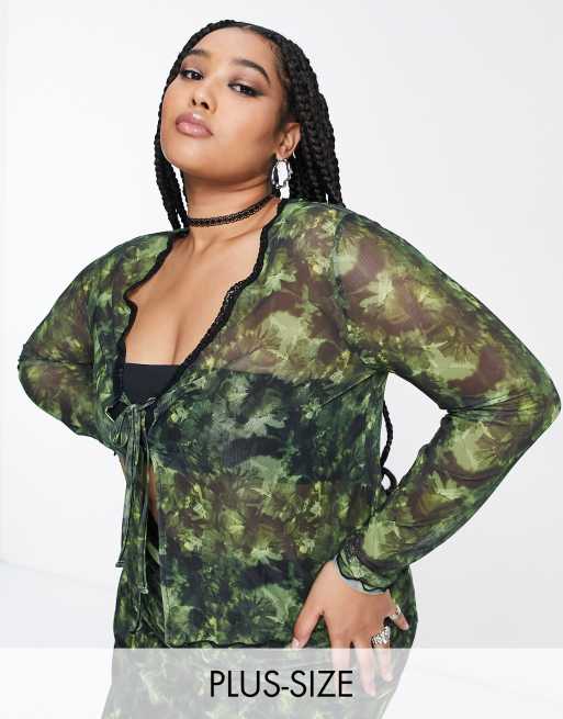 Reclaimed Vintage Plus – Zielony siateczkowy top w kwiatowy wzór w stylu grunge, część zestawu 