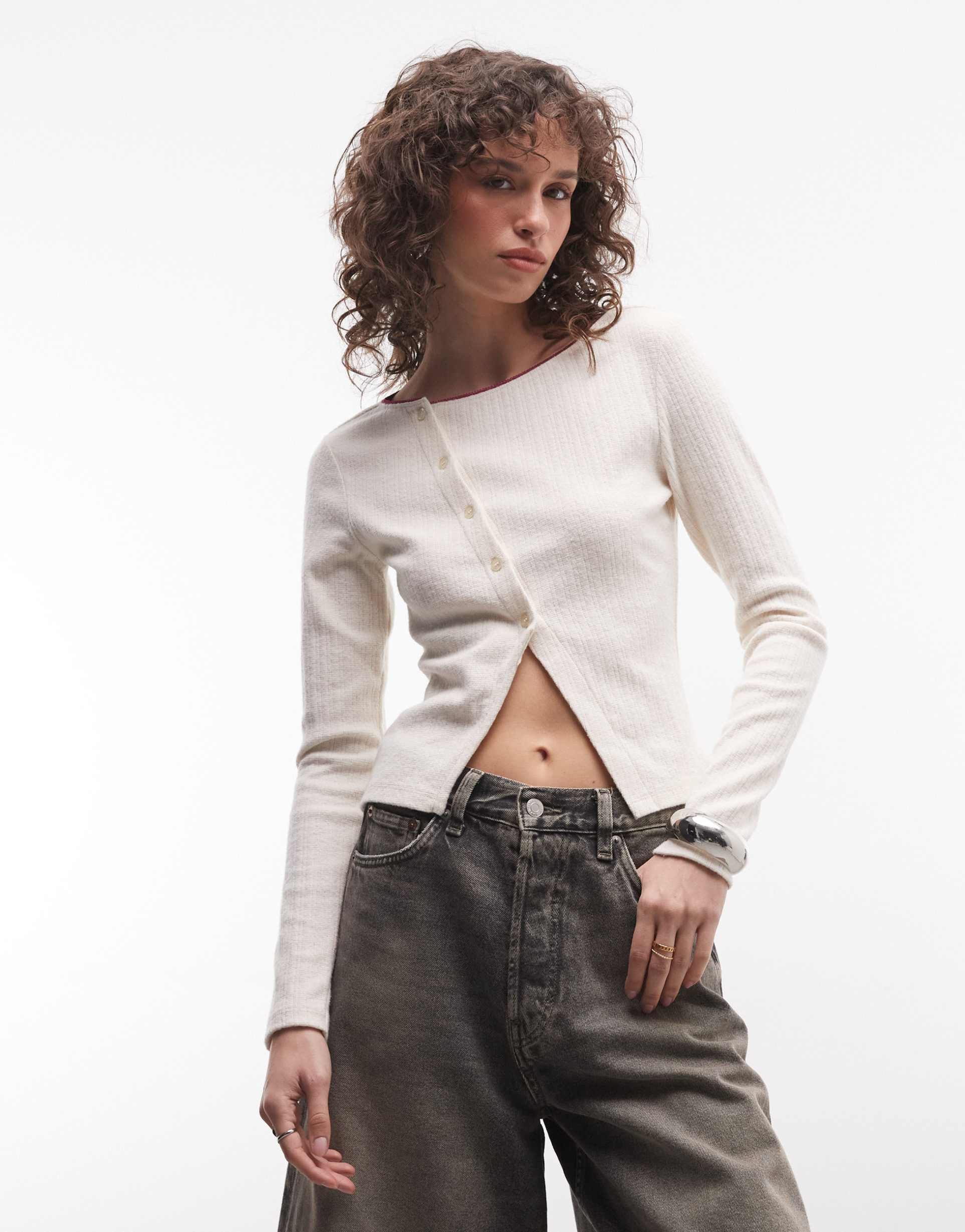 reclaimed vintage pointelle cardigan in ecru