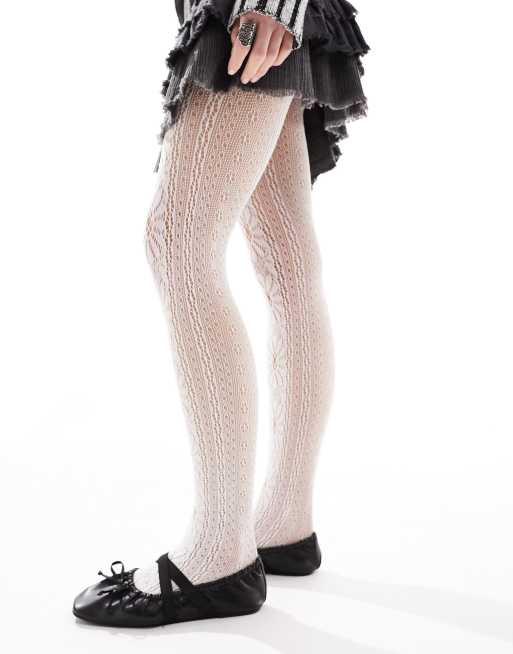 Crochet / Fishnet / Pointelle Tights (Embellished Stripe Pattern