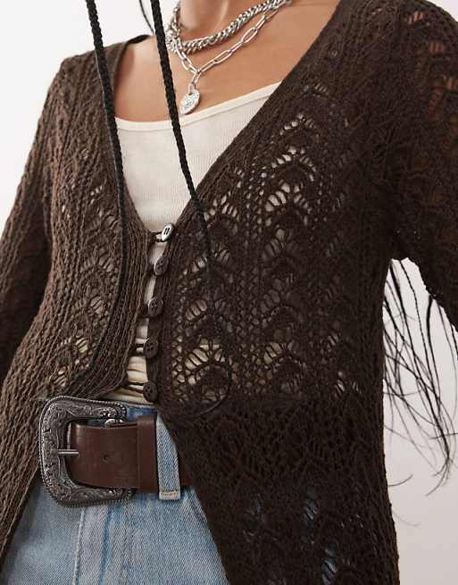 Brown Pointelle Cardigan 2 Piece Set & Hat Brown Pointelle Cardigan 2 Piece Set & Hat