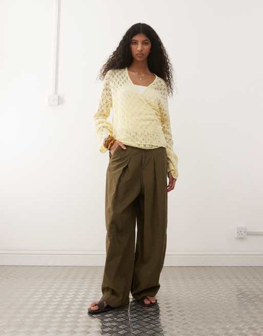Reclaimed Vintage pointelle wrap cardigan in yellow, 2 of 4