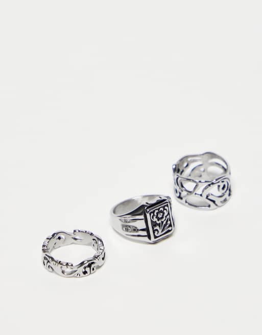 Reclaimed Vintage – Polerade ringar med utskurna detaljer i unisex-modell av rostfritt stål
