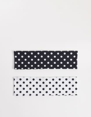Reclaimed Vintage Reclaimed Vintage polka dot 2 pack headband in black and white-Multi