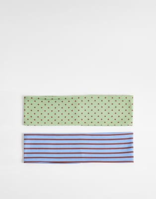 Reclaimed Vintage Reclaimed Vintage polka dot 2 pack headband in green and brown-Multi