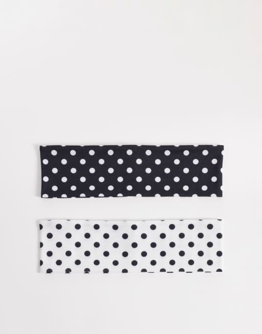 Reclaimed Vintage polka dot 2 pack headbands in black and white