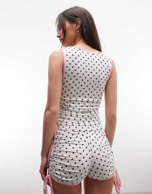 Reclaimed Vintage polka dot booty shorts with contrast binding in pink co-ord, 5 of 5