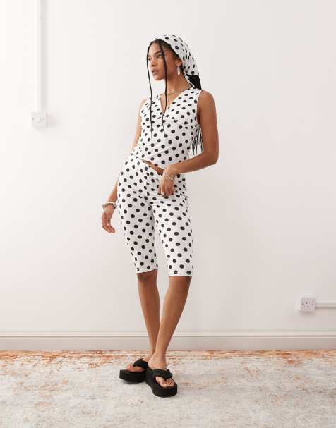 Reclaimed Vintage polka dot print capri trouser co-ord in white - view 1