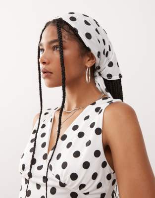 polka dot print headscarf in white - part of a set