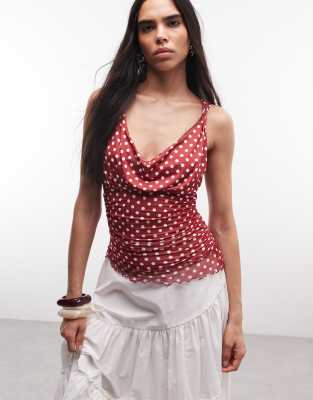 Reclaimed Vintage Polka Dot Twist Top In Burgundy