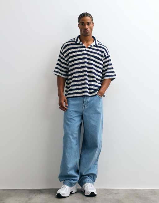 Reclaimed Vintage - polo a rayas azul marino y crudo, 2 de 10