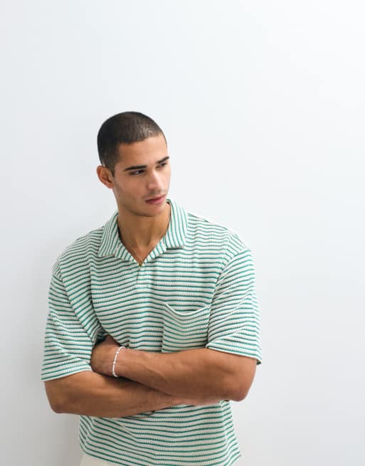 Reclaimed Vintage - Polo à rayures - Vert et écru