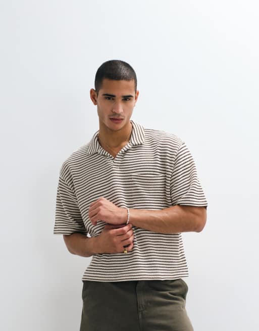 Reclaimed Vintage - Polo a righe marrone ed écru, 2 di 5