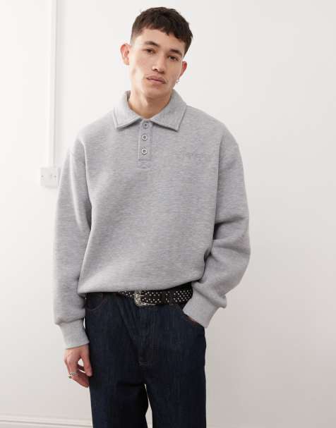 Reclaimed Vintage polo collar rugby sweatshirt in grey marl - view 1