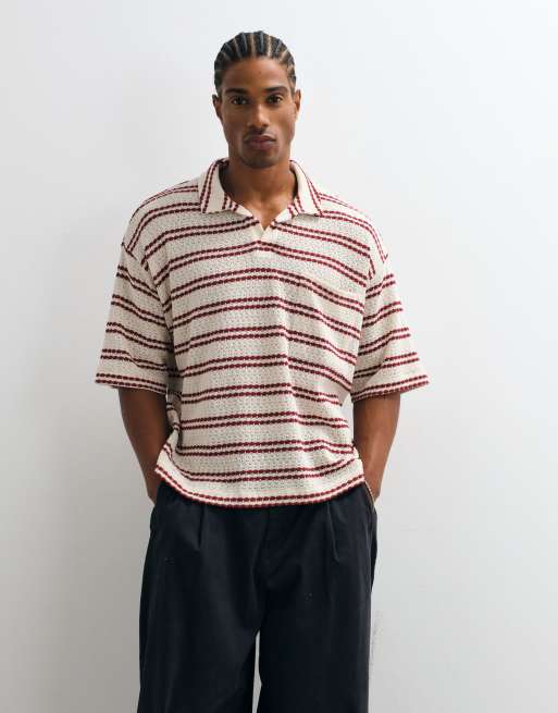 Reclaimed Vintage polo in red and ecru stripe, 3 of 5