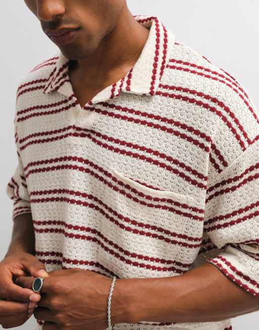 Reclaimed Vintage polo in red and ecru stripe, 4 of 5