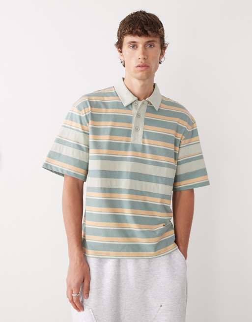 Reclaimed Vintage - Polo manches courtes à rayures - Vert et orange