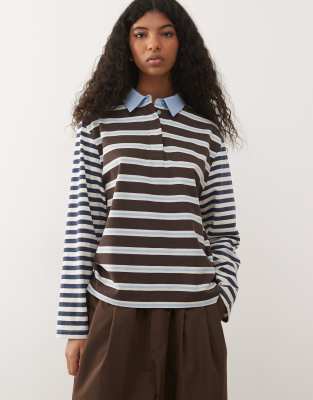 Reclaimed Vintage - Polo-Oberteil mit mehrfarbigem Streifenmuster-Bunt