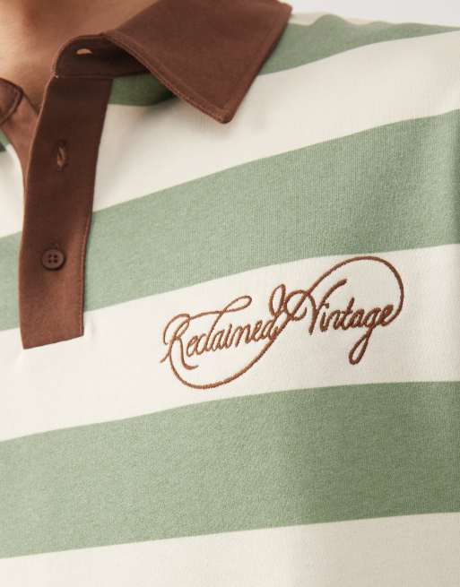 Reclaimed Vintage - Polo style rugby à rayures - Vert et crème, 5 de 5