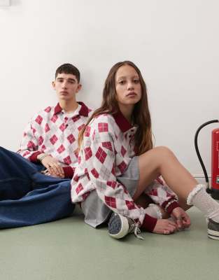 Reclaimed Vintage Polo Sweater In Argyle Print-multi