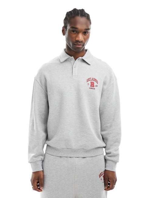 Reclaimed Vintage polo sweatshirt co ord with print in grey