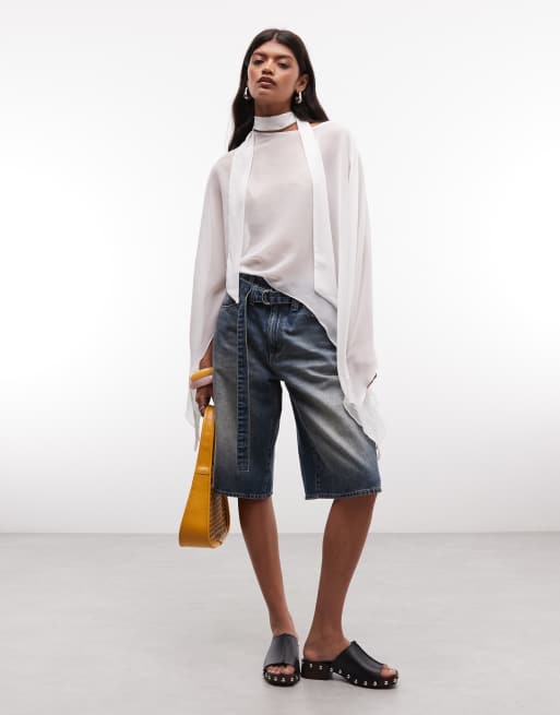 Reclaimed Vintage - poncho de gasa transparente en marfil, 3 de 4