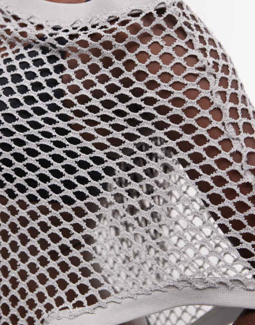 Reclaimed Vintage poncho en maille crochet métallisée argentée, 4 de 4