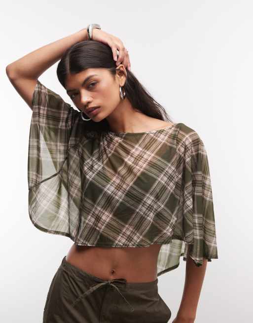 Reclaimed Vintage poncho top in green check