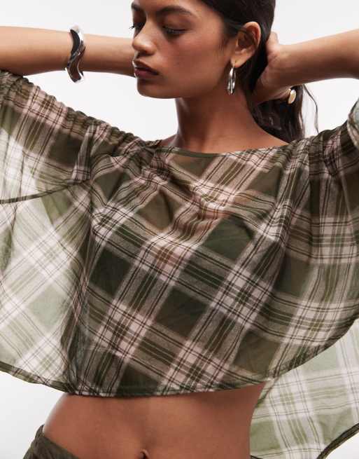 Reclaimed Vintage poncho top met groene ruit, 3 van 4