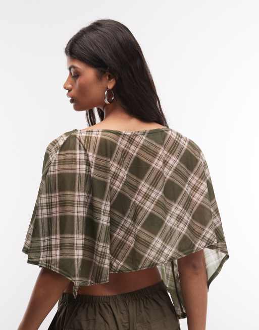 Reclaimed Vintage poncho top met groene ruit, 4 van 4