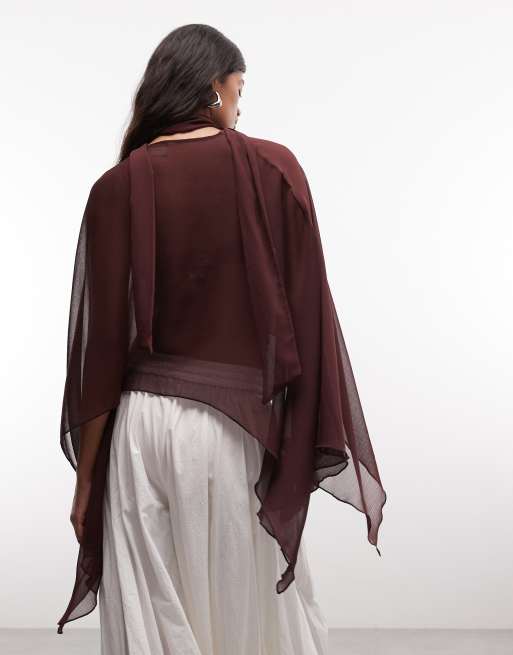 Reclaimed Vintage - Poncho transparent en mousseline - Marron chocolat, 4 de 4