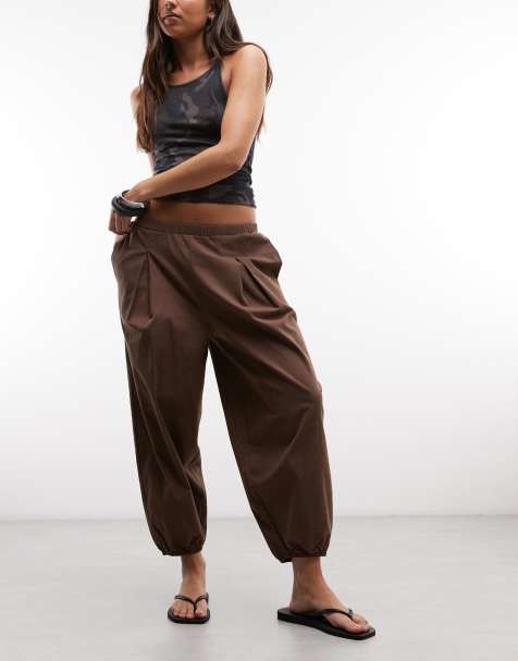 Reclaimed Vintage poplin bloomer 3/4 length pants in chocolate brown - view 1