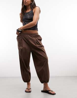 Reclaimed Vintage Poplin Bloomer-style Capri Pants In Brown