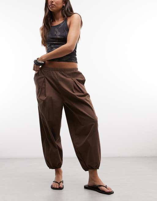 Reclaimed Vintage poplin bloomers 3/4-byxor i chokladbrun
