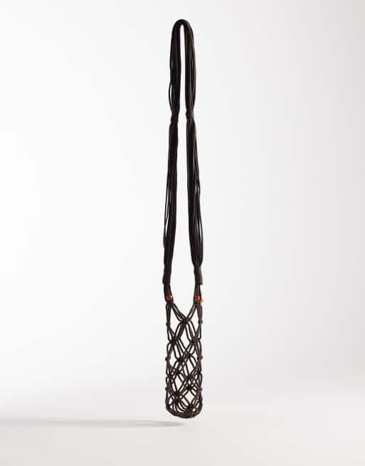 Reclaimed Vintage - Portaborraccia unisex all'uncinetto marrone con perline, 3 di 3