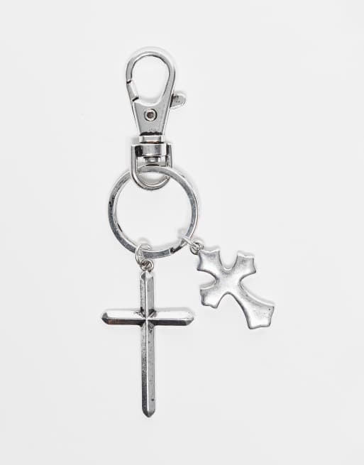 Reclaimed Vintage - Portachiavi unisex argentato con ciondolo con croce